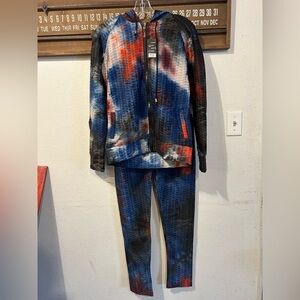 women's tie-dye honeycomb bubble texture activewear tracksuit set L/XL (1412)